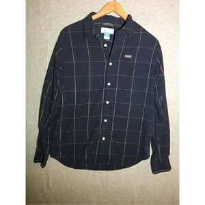 Mens Columbia Button Down Shirt Casual Formal Dark Navy Blue Plaid